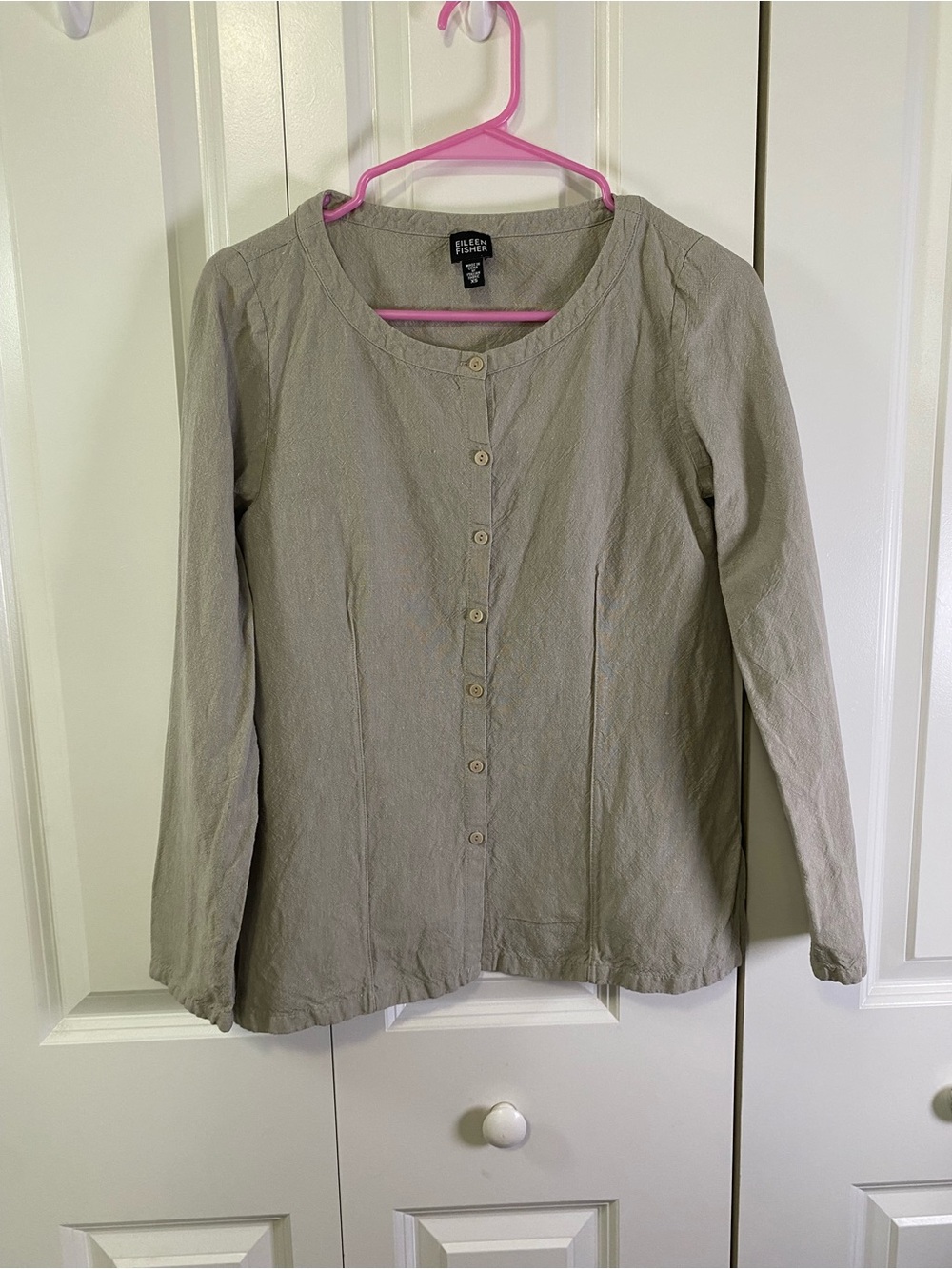 Eileen Fisher Linen Blend Round-Neck Button Front Shirt